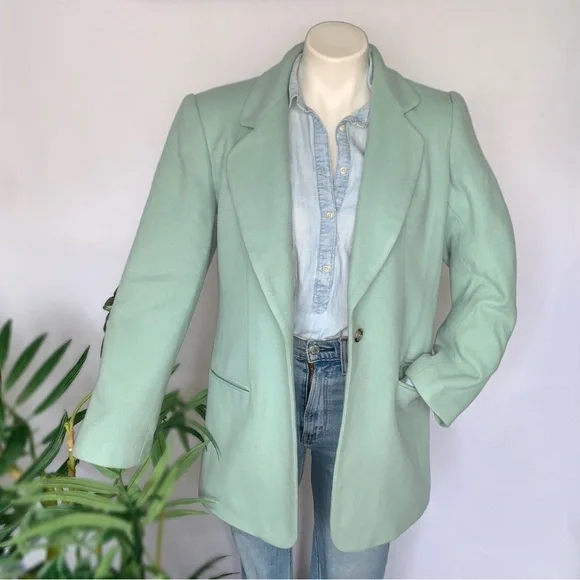 v i n t a g e :: Seafoam Wool Cashmere Longline Blazer Vest Set Bloomingdale’s - Picture 12 of 16